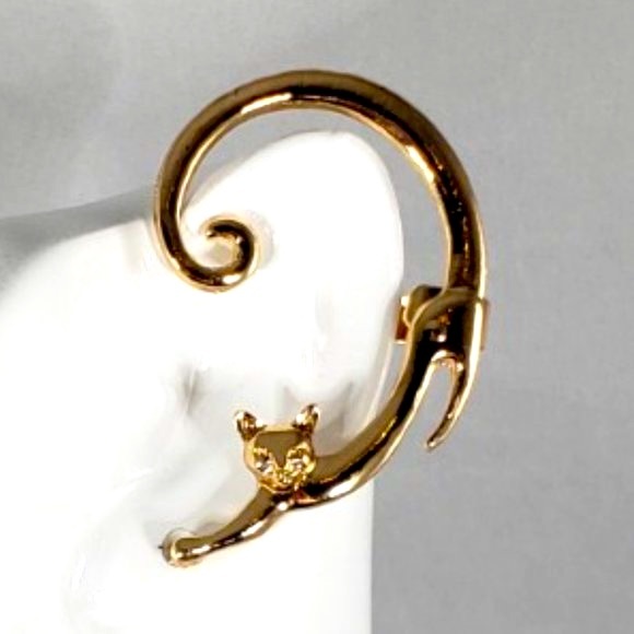NWT Goldtone Stretching Cat Cuff Stud Earring - Picture 2 of 8